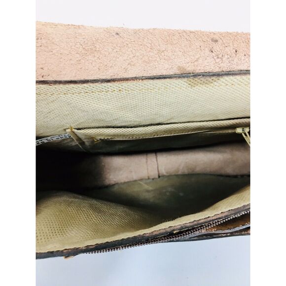 Vintage 70s Stitched Tooled Leather Braided Shoulder Strap Fringe Handbag Purse - Picture 12 of 12